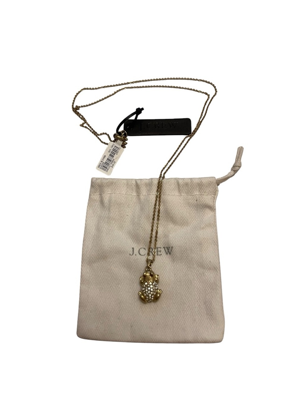 NWT Vintage J.Crew Gold Pave Crystal Frog Pendant Necklace & Pouch